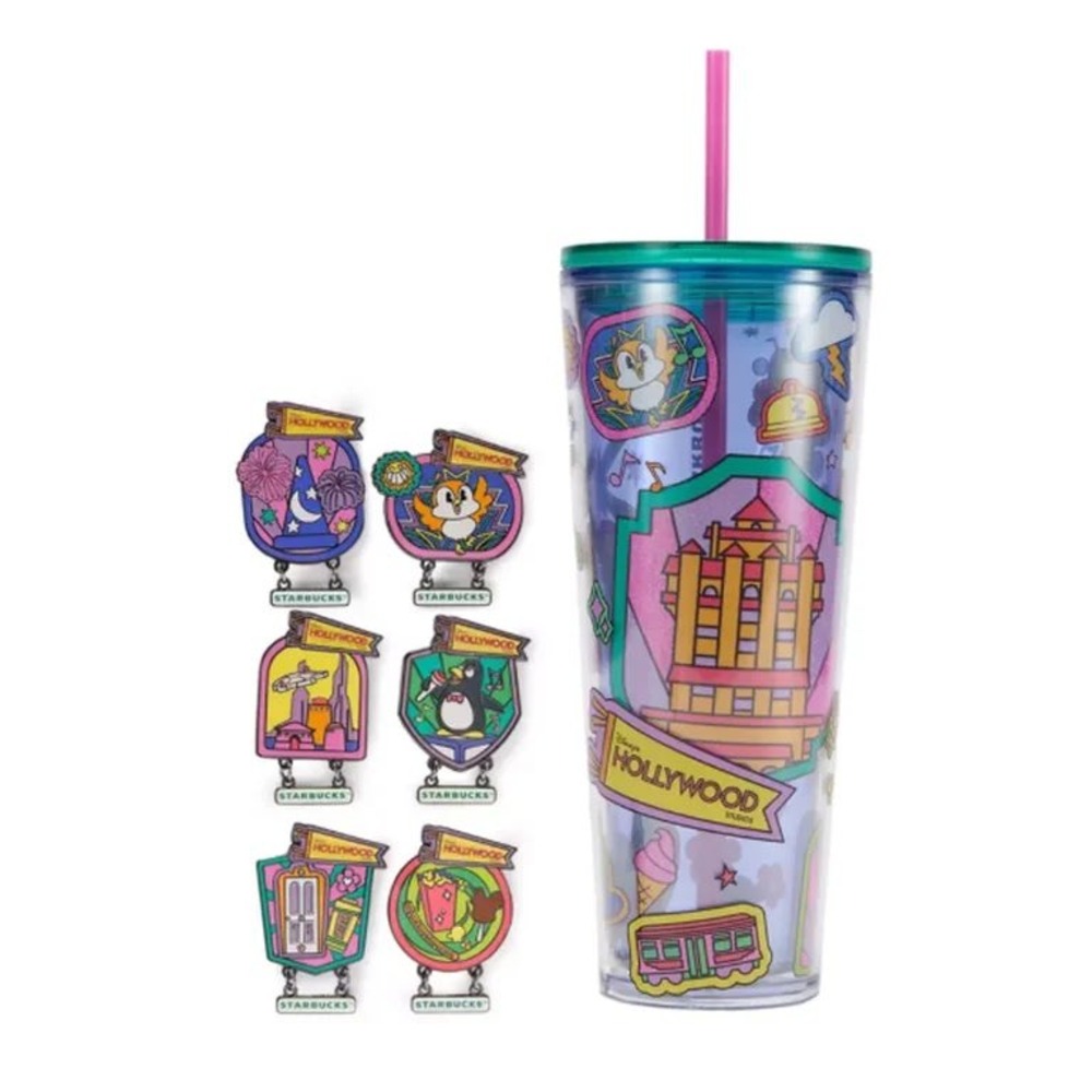 Disney Hollywood Studios Starbucks Tumbler Mystery Pin Set 24oz Cold Cup New